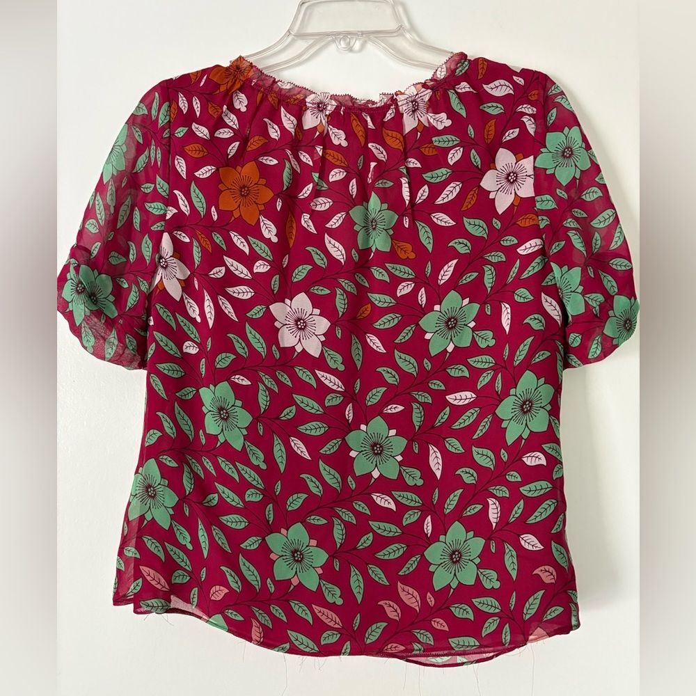 Silk Chiffon Floral Crop Blouse Ruffle Davi Red Green 4 Rare DVF Signature Print - Picture 6 of 8